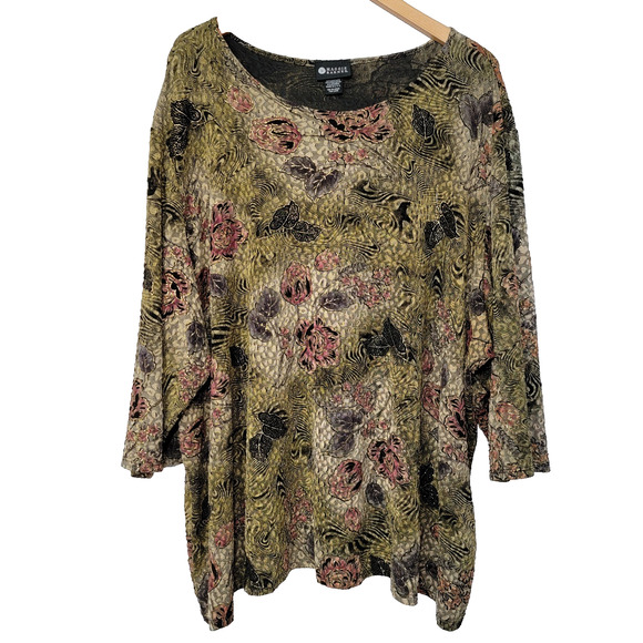Maggie Barnes Fall Colors Top Womens 5X Floral Gold Accent Artsy Boho Romantic - Picture 1 of 7